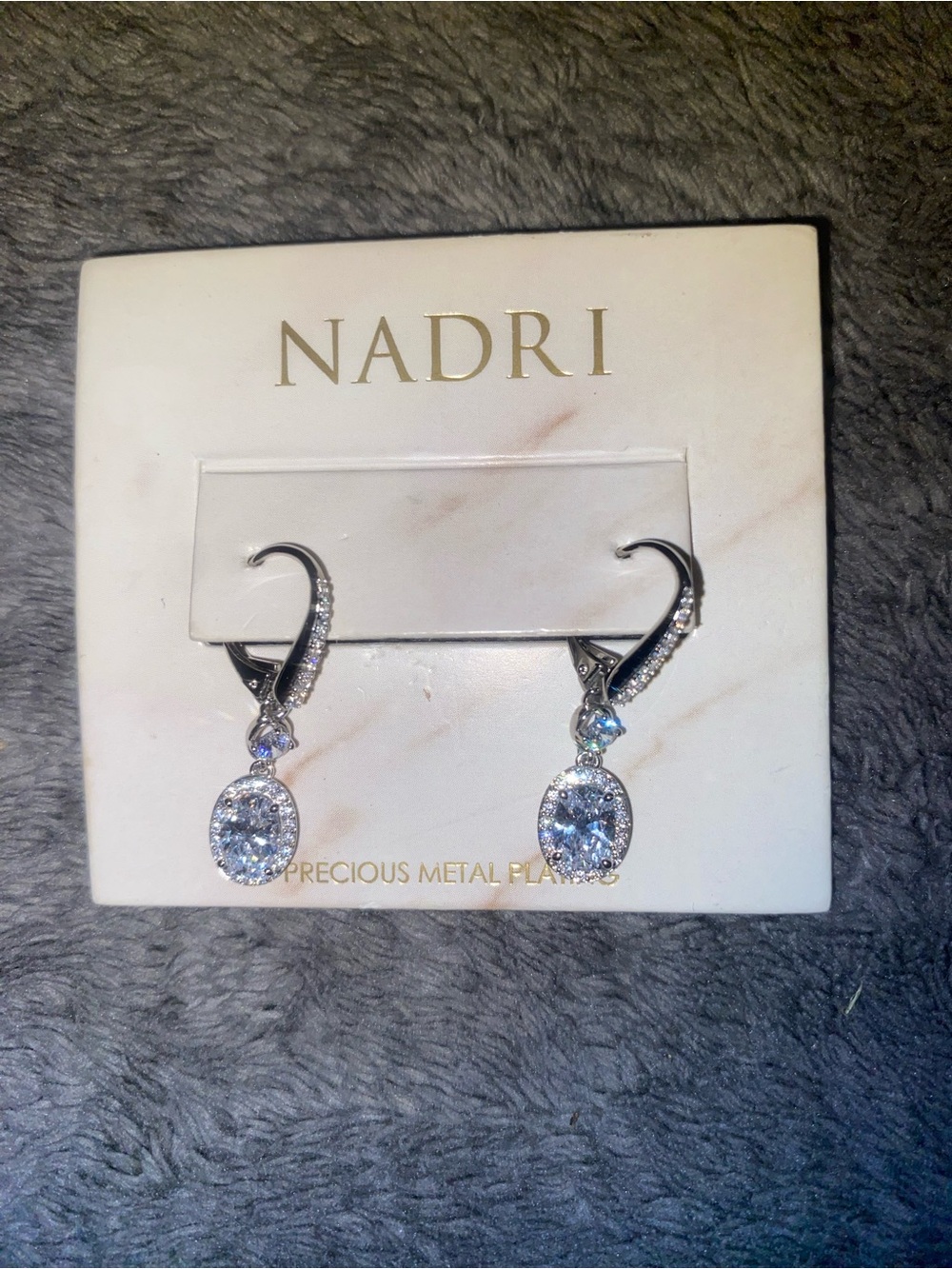 Nadri Silver Oval Cubic Zirconia Drop Earrings with Pavé Accents